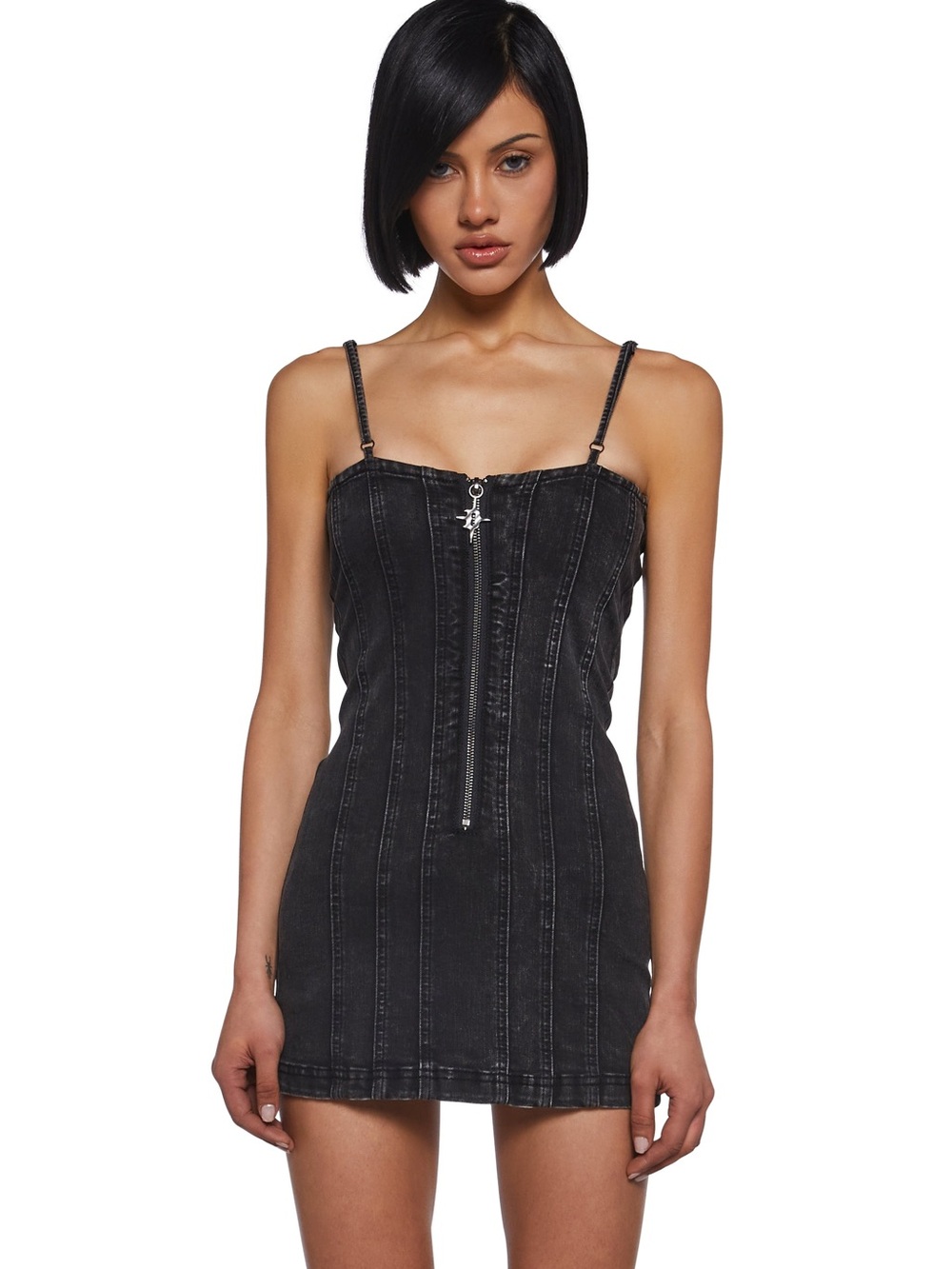 Darker Wavs WASHED DENIM MINI DRESS